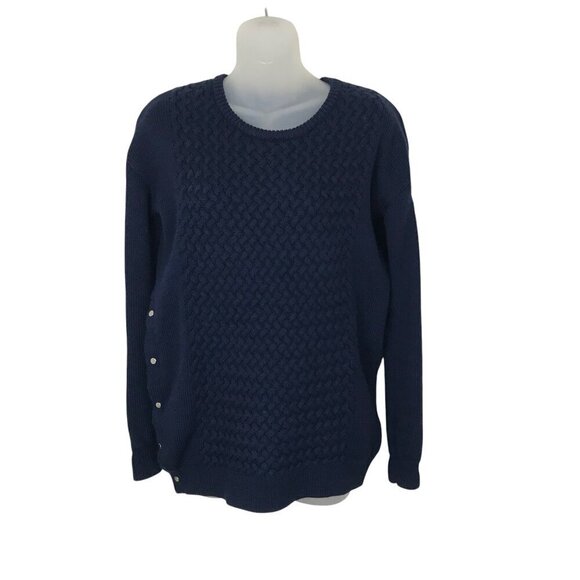 Aritzia Babaton Navy Blue Cable Knit 100% Merino Wool  Sweater Size XS - Picture 1 of 8